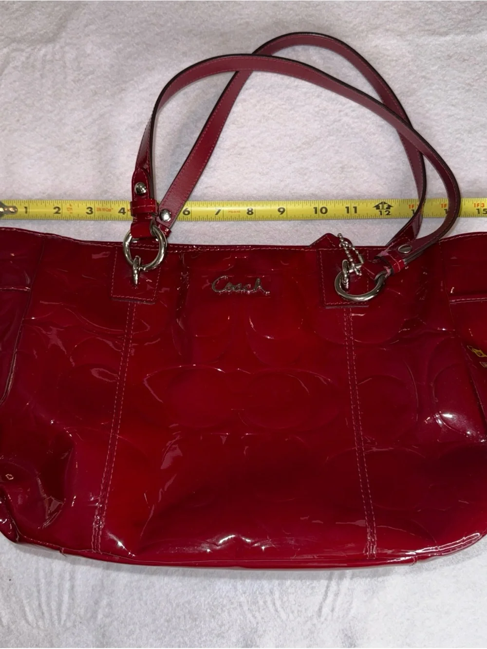 Vintage Coach Red Patent Leather Tote Bag Y2K Retro